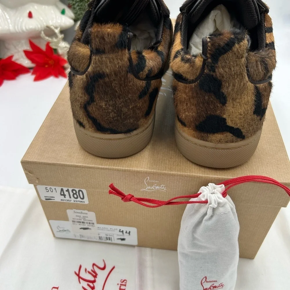 Men's Christian Louboutin, Louis Jr leopard print leather sneakers size 44